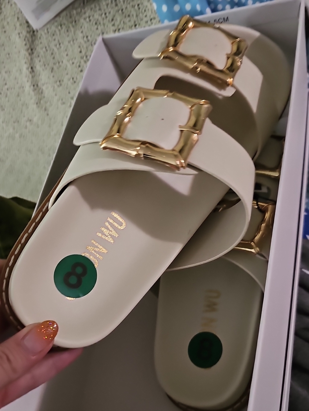 Jason Wu Cream Slide Sandals with Gold Buckle Accents